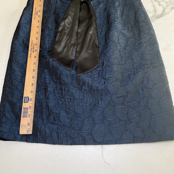 Taylor Navy Blue Sleeveless Textured Dress Sz 12 W/ Black Tie Waist Cocktail EUC - Picture 9 of 13